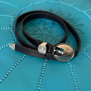 Rachel Comey Western Black Leather Belt with Silver Accents